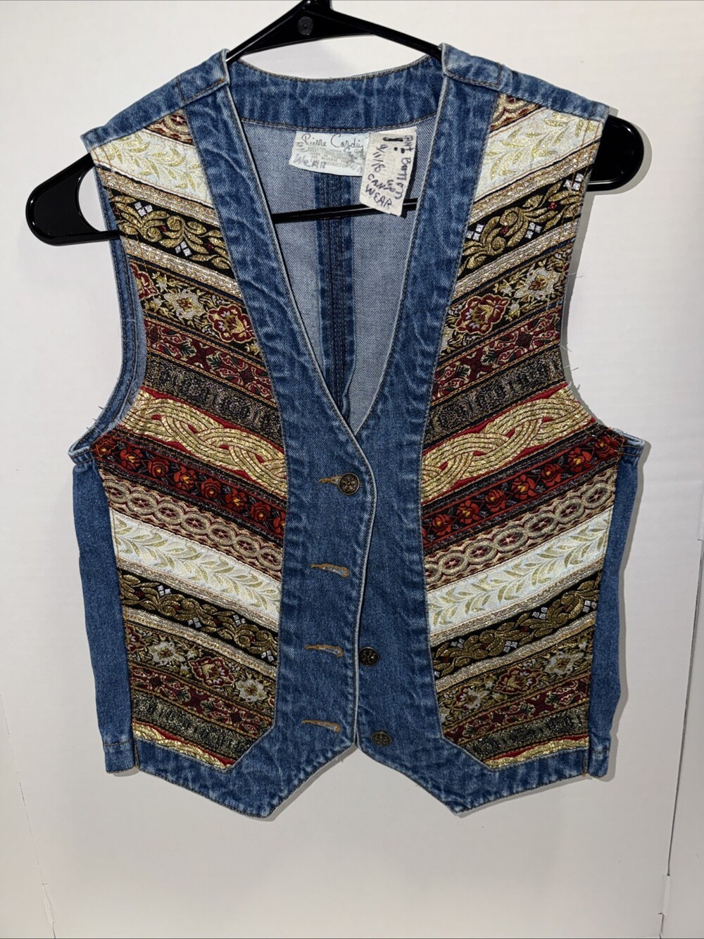 Pierre Cardin Blue Denim Vest W/ Beautiful Fabric Size Small